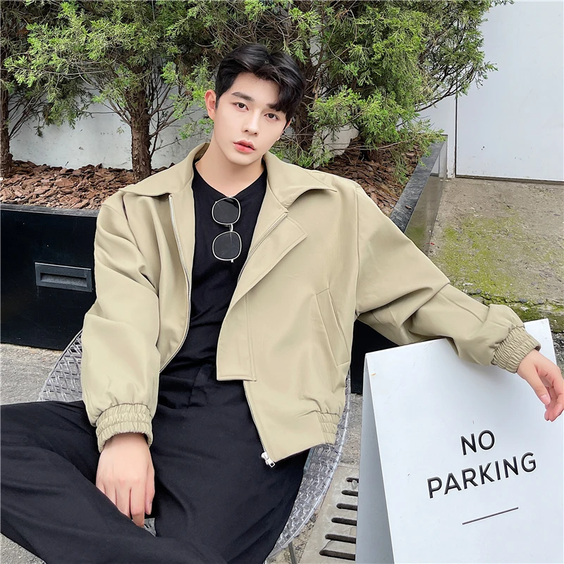 

Solid Short Jackets Zipper 2023 Autumn New Clothing Korean Fashion Design Lapel Oversized Loose Casual Coats Clothing N30