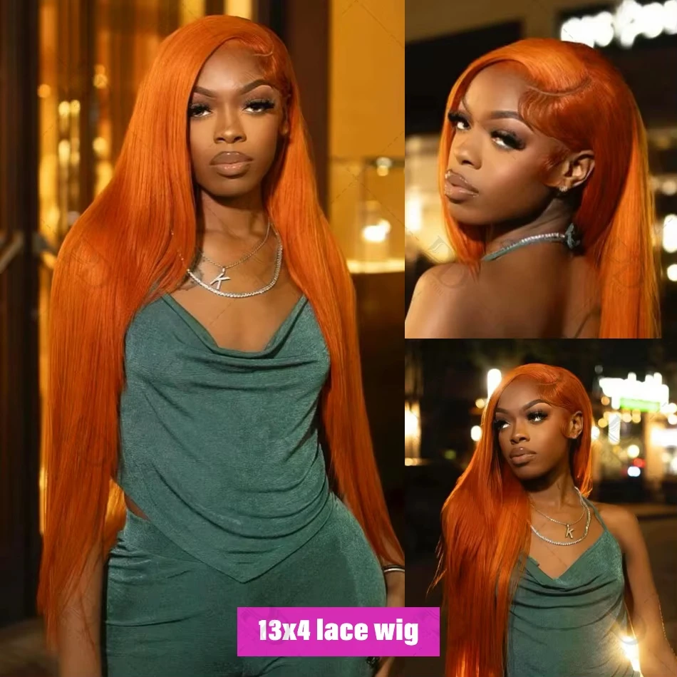 30 36 Inch 200% Orange Ginger Straight 13x4 HD Transparent Lace Frontal Wig Brazilian 13x6 Lace Front Human Hair Wigs For Women