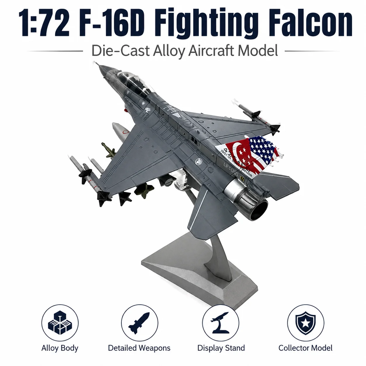 1/72 Scale F-16 Fighter D-Type Diecast Alloy Model Singapore Air Force Simulation Airplane Collectible Replica Finished Aircraft