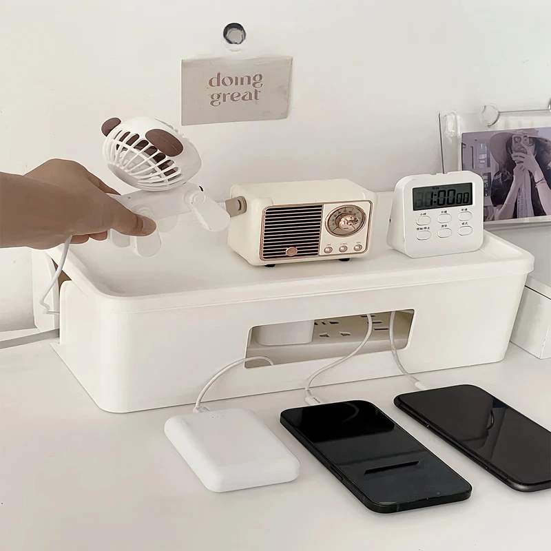 Nordic Plug Board Storage Box Cable Wire Organizer Case with Socket Wireless Router Desktop Plug Holder Shelf Management