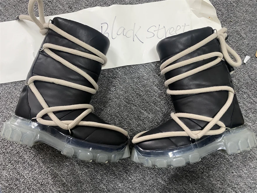 100% Real Picture Sheepskin Comfortable Factory Men Real LEATHER Handmade  Big Lace Strap Warm Snow Boots