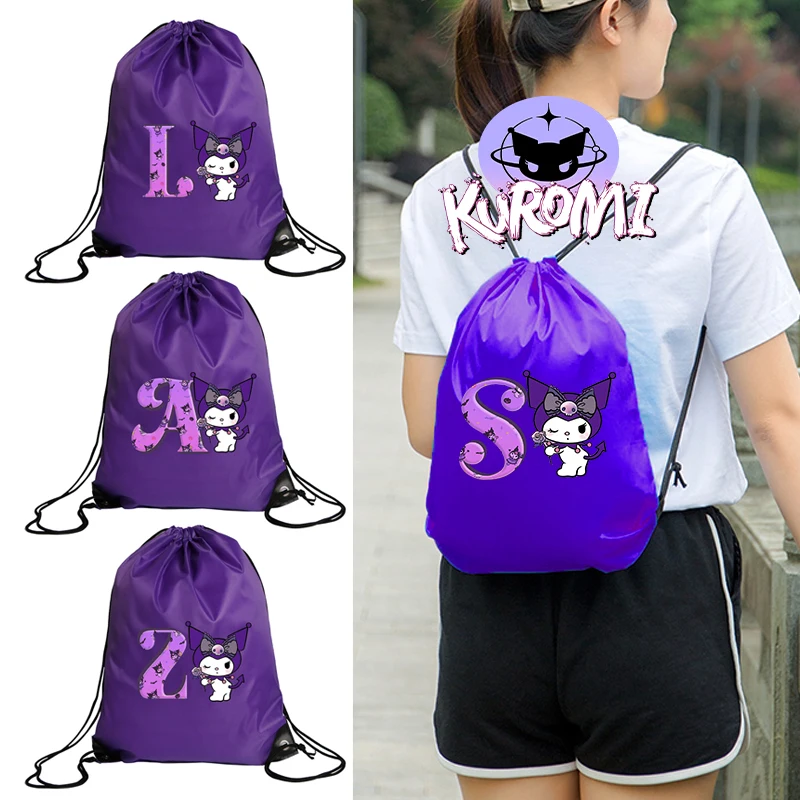 Kuromi borse con coulisse Kawaii Cartoon Printed Letter Storage Pouches Anime Sanrio Portable Pocket Kids Birthday Xmas Gift Bags