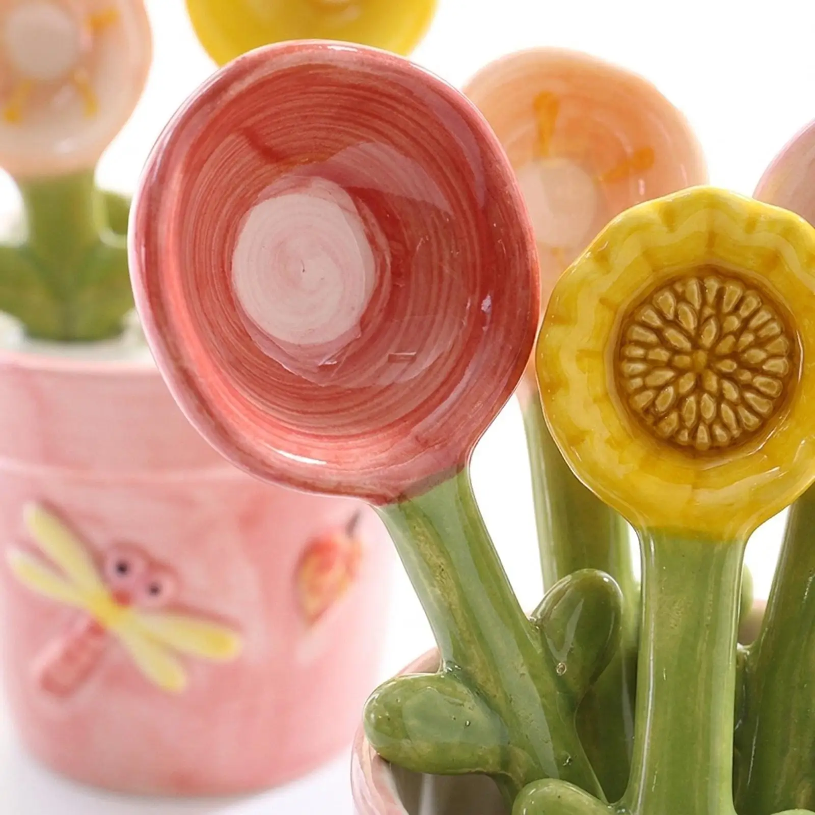 Ceramic Flower Pot Baking Set Versatile Measuring Cups and Spoons for Home Kitchen and Recipe Preparation