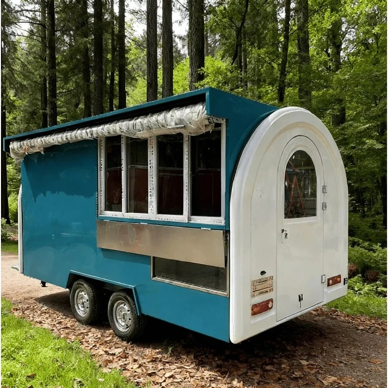 Customized Ice Cream Fiberglass Mobile Food Trailer Outdoor Vending Cart with Umbrella for Fast Food Coffee Hot Dog Food Cart