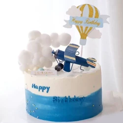 Topper de pastel de avión lindo, helicóptero de dibujos animados, decoración para hornear, suministros de feliz cumpleaños, adornos de postre, Baby Shower, 1PC