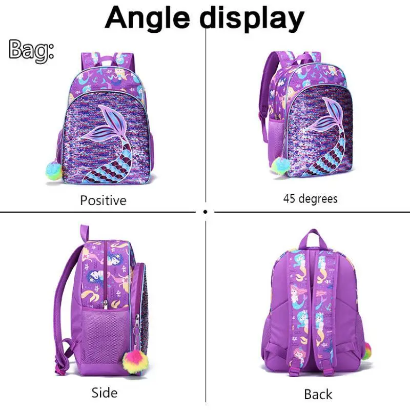 3 pcs/set Bonito Dos Desenhos Animados Sereia Escola Sacos Para Meninas Estudante Mochila Crianças Sacos De Escola Com Lunch Bag Lápis Caso