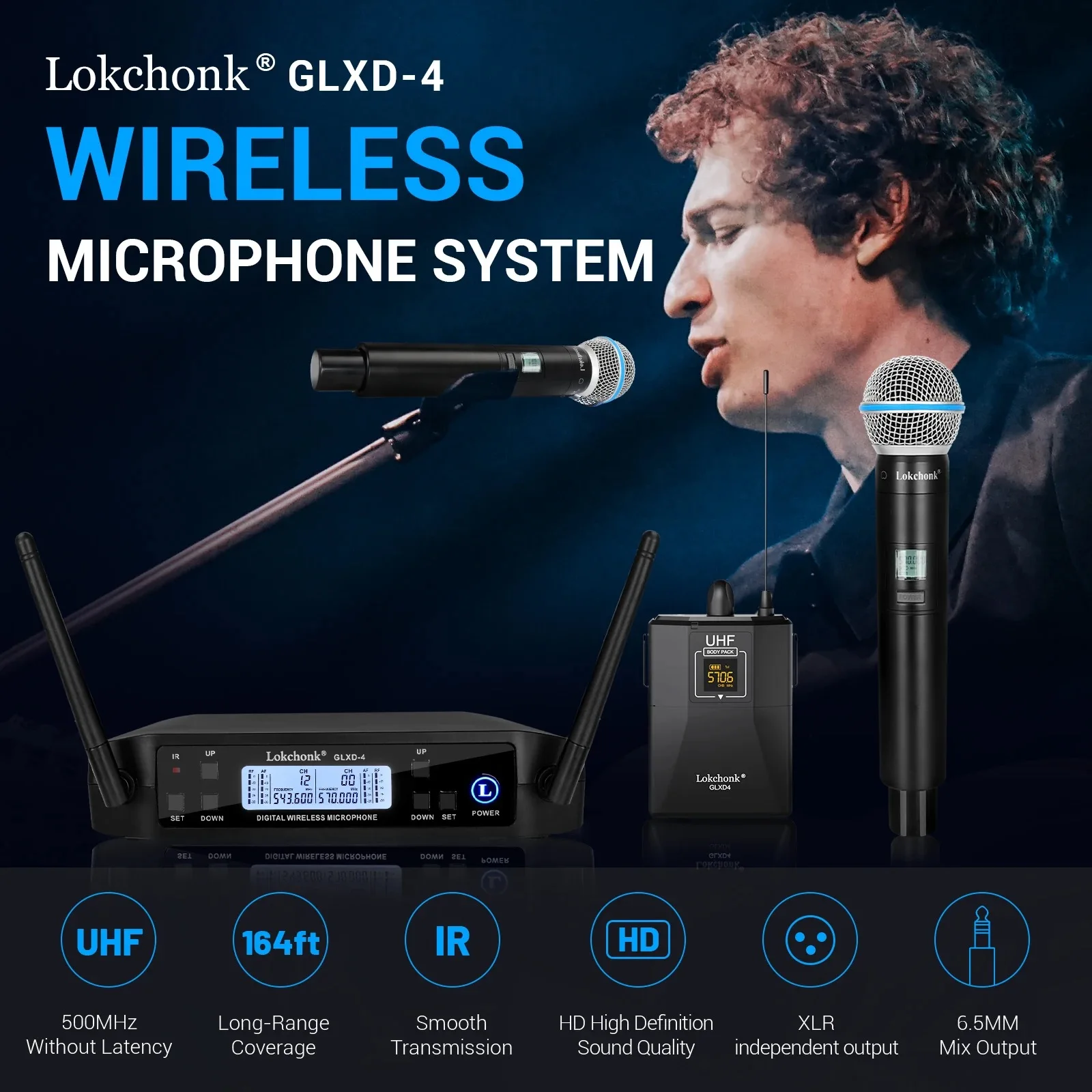 GLXD4 BETA58 Professional Dual Wireless Microphone karaoke Home System Stage Performances UHF Dynamic 2 Channel Handheld