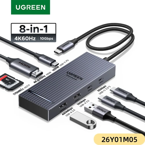 Imagen 1 del producto UGREEN USB HUB 8 en 1 tipo C a 4K60Hz HDMI USB-A y C 3,2 Gen 2 10Gbps PD100W SD/TF para MacBook Pro/Air iPad Pro XPS Thinkpad Dock