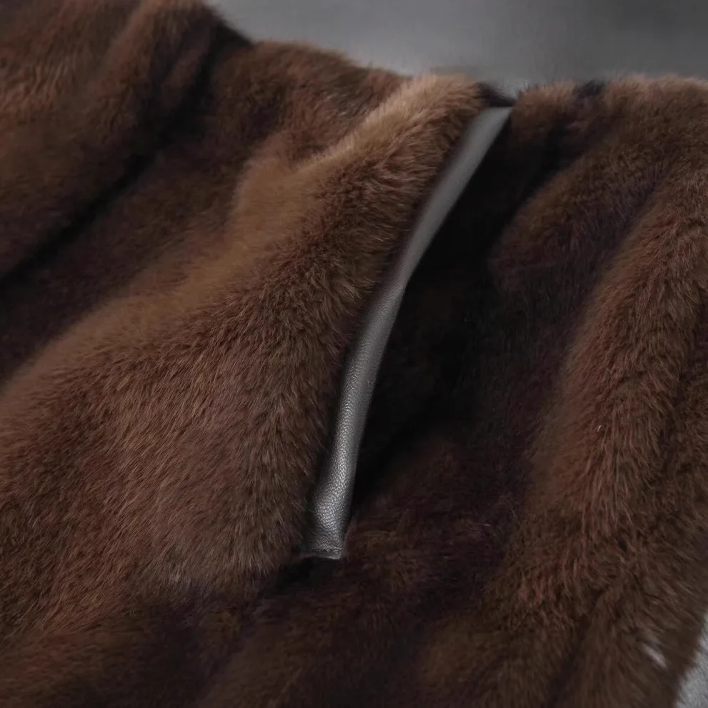 KIDCRKJ النساء الشتاء فو الفراء التنانير شيك براون الجلود تقسم جيوب سيدة ايكو الفراء تنورة Instagram-نمط الإناث صديقة للبيئة الفراء تنورة #4