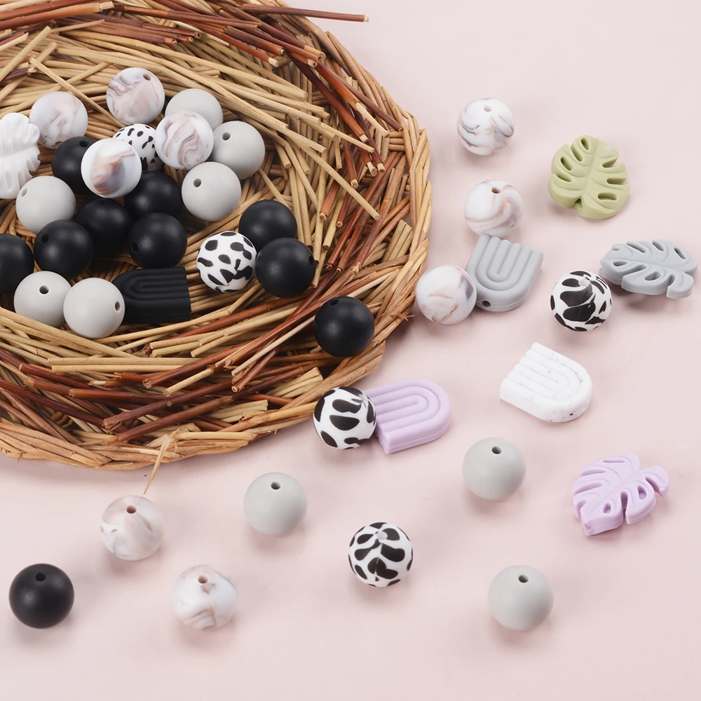 LOFCA Arch Shape loose silicone safe Round teeth Jewelry Treasure Flower Teething beads DIY Chew color baby teething BPA free