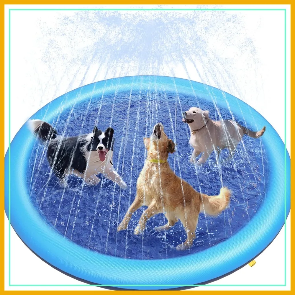 

Anti-Slip Splash Pad for Large Dogs, 0.58mm Thickened Outdoor Water Play Mat, Summer Sprinkler Toy for Backyard (67in, Blue)