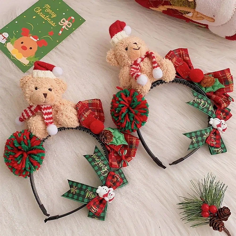 Funny Christmas Decoration Christmas Headband Elk Hair Hoop Red Bowknot Antlers Headband Santa Hair Hoop Plush Bow Hair Band Kid