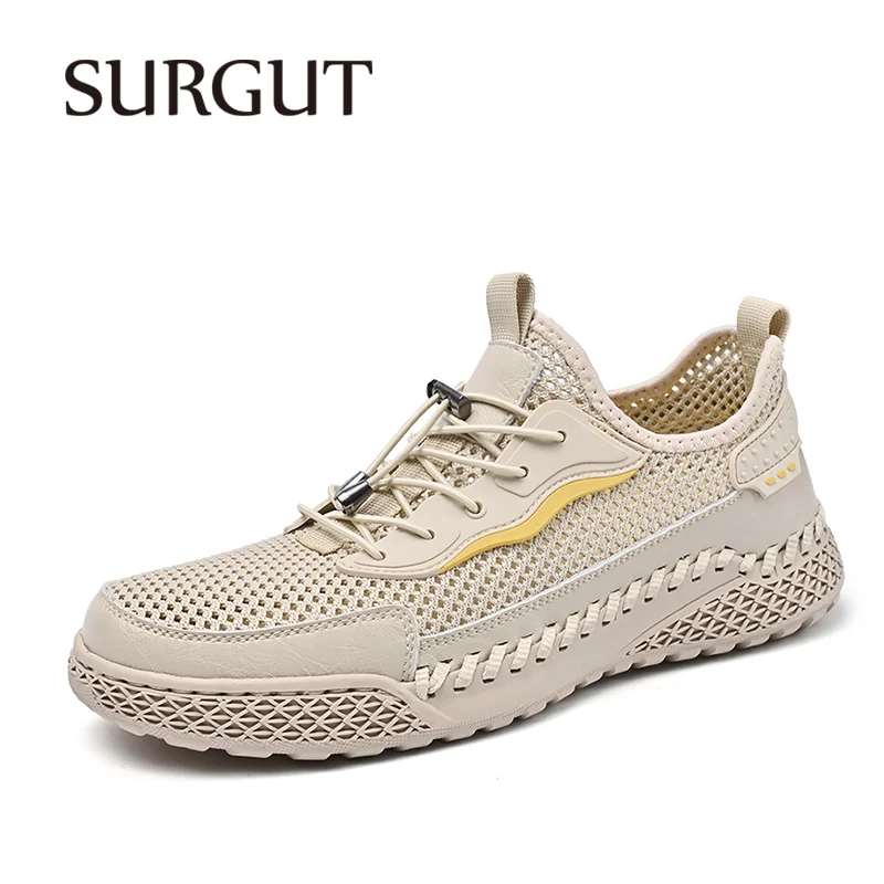 SURGUT Summer Men Casual Shoes Breathable Fly-Woven Fabric Soft Elastic For City Working Big Size 38-46