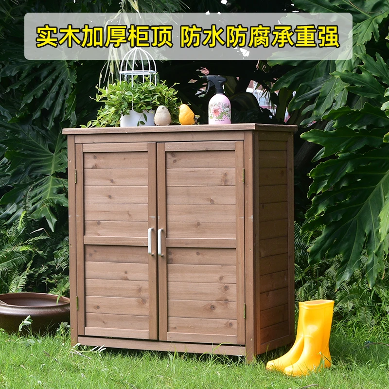 Outdoor Storage Cabinet Storage Tool Combination Sun Protection Rain Proof Outdoor Courtyard Sundries Wooden Balcony Pastoral