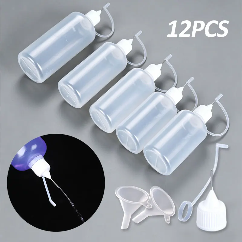12Pcs Plastic Squeezable Precision Needle Tip Glue Applicator Bottle for DIY Crafts Painting Paper Flower Crafts Refillable