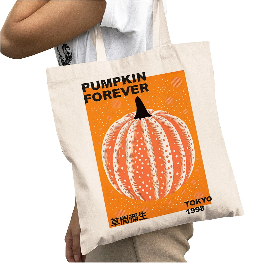 

Yayoi Kusama Dot Pumpkin Print Lady Shopper Bag Weird Wave Abstract Painting Casual Handbag Large Capacity Women Shopping Bags