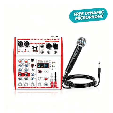 NXG 4-Channel Professional Audio Mixer | Comes with a Wired Dynamic Microphone, Bluetooth USB DJ Effects, 99 Mixing Controls, Suitable for Live Streaming, Karaoke, Studio Recording, Plug-and-Play Combo Set, Black Friday/Halloween Promo Set