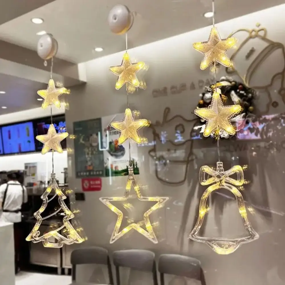 Snow Stars Christmas Decor Interior Decoration Warm White Christmas Tree Pendants Bright House Decorative Suction Cup Lamp