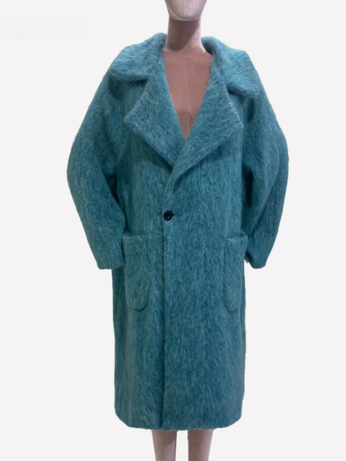 Nerazzurri Korean Style Oversize Woolen Coat Women's Autumn Winter Loose Fit Long Sleeve Fashionable Comfortable Outerwear