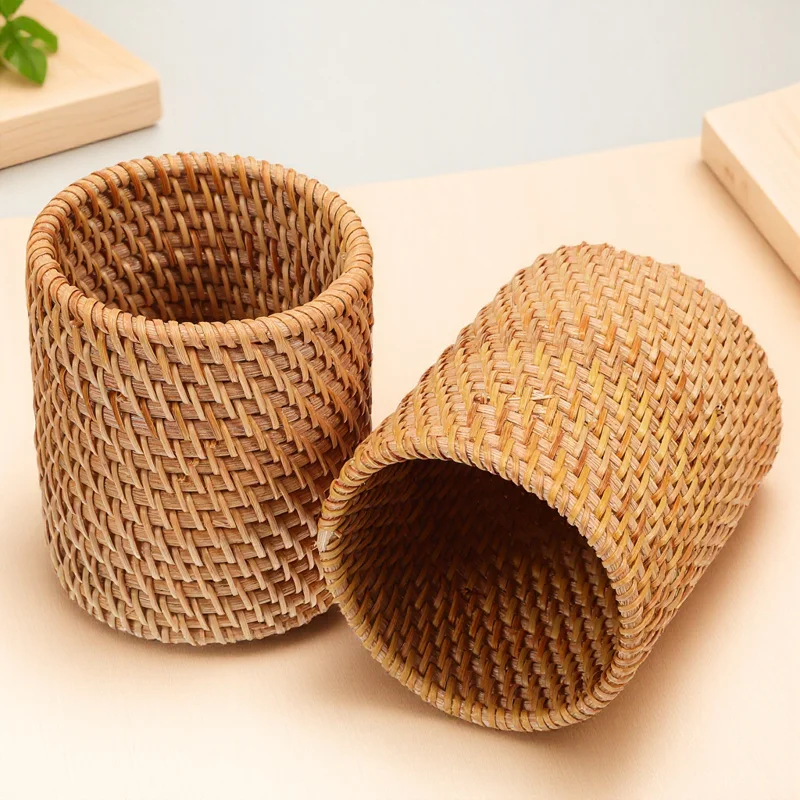 

2Pcs Woven Pen Holders Wooden Pencil Organizer Desktop Storage Multi-Functional Office Desk Organizer Classroom Storage