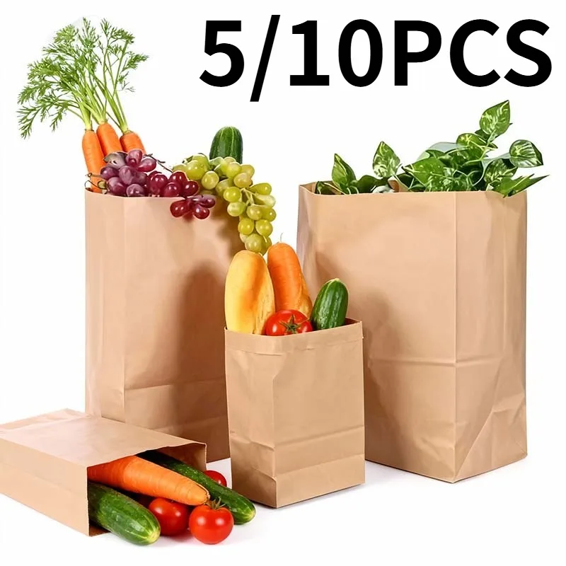 

5/10 шт. коричневый крафт-бумажный пакет для овощей, коричневый крафт-бумажный пакет, печенье, хлеб, вынос