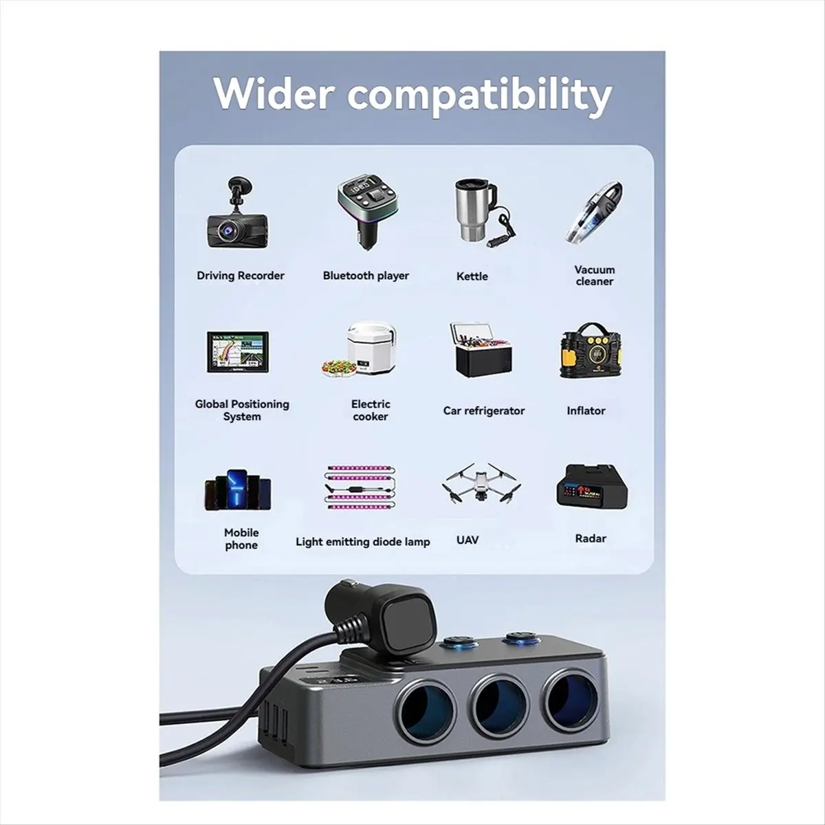 【ELEVATE LIFE】Car-Mounted Cigarrete Lighte Adapter USB Switch PD Super Fast Charge 120W Car Charger Universal Holde Digital Disp