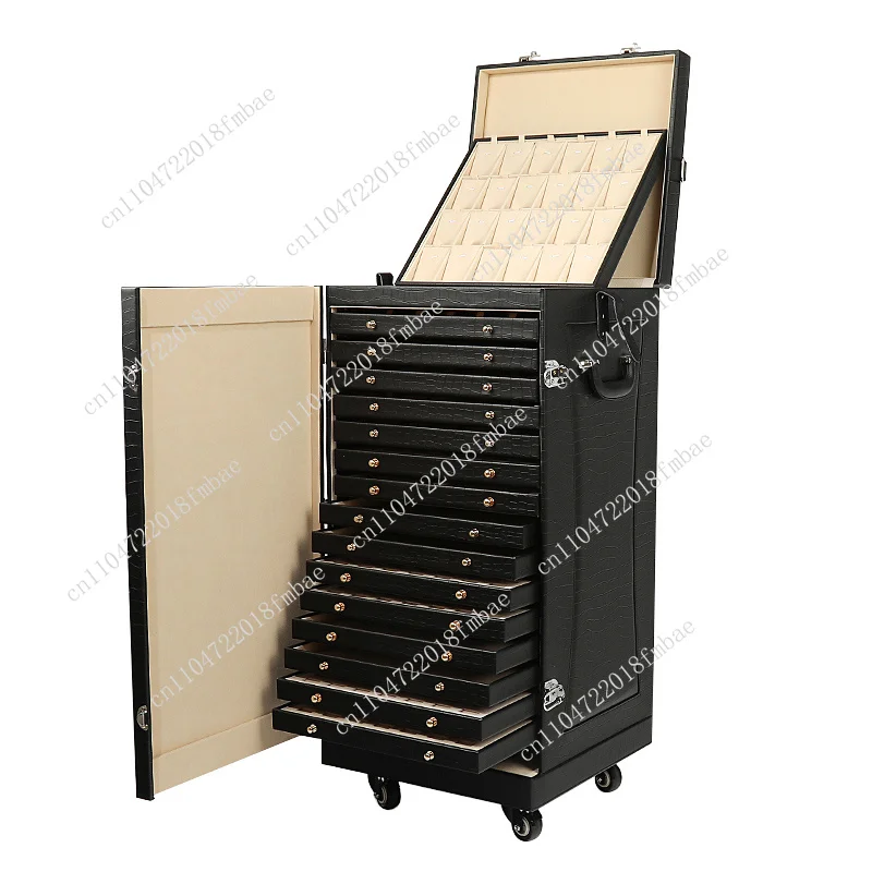 Large Capacity Jewelry Cabinet Universal Wheel Exhibition Storage Box High-end