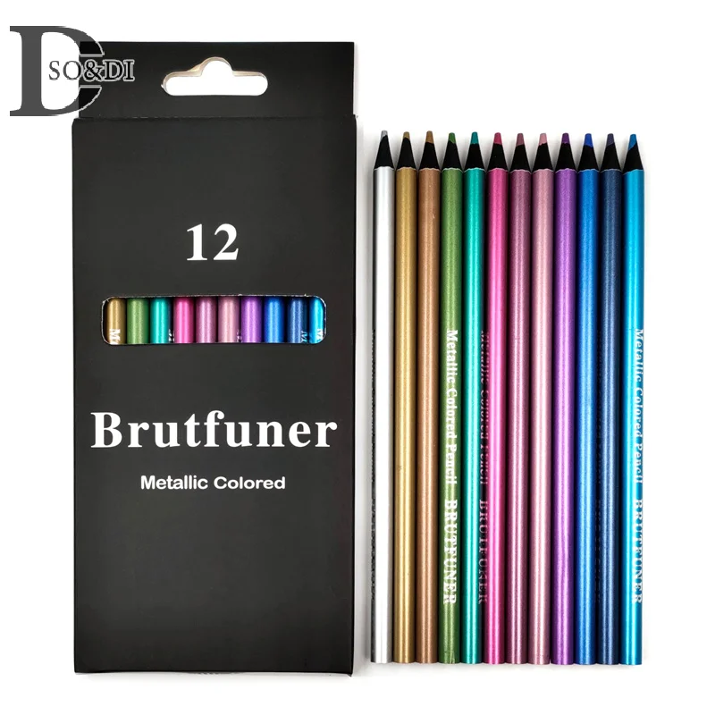 12 Color Metallic Colored Pencils Drawing Sketching Set Painting Coloring Colour Pencils Profession Art Supplies For Artist