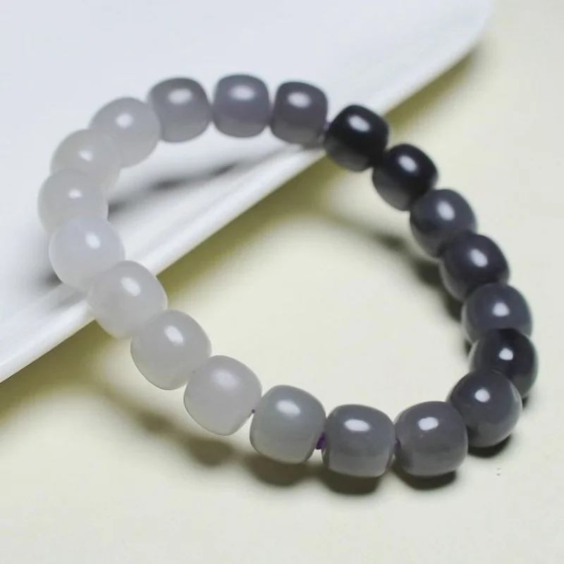 Xinjiang Hetian Old-Styled Smokey Gradient Color Smoky Gray Violet JadeShaped Bead Bracelet