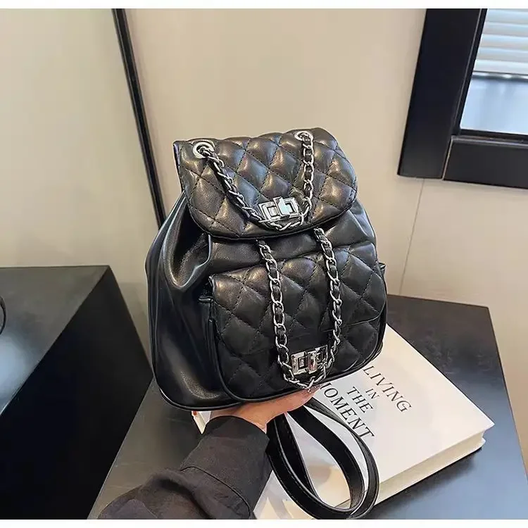 Bolso pequeño cuadrado con diseño de rejilla para mujer, bandolera doble, Mini mochila de moda, bolso de gama alta, bolso de mujer de estilo femenino