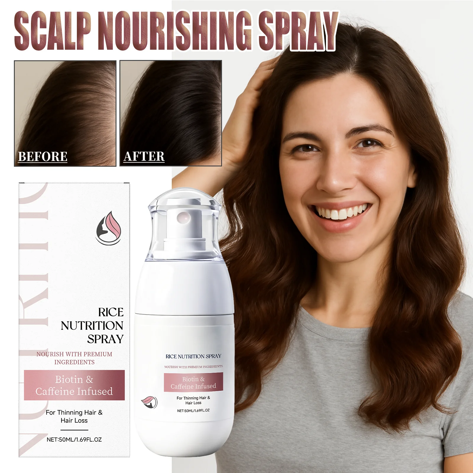 Scalp Nourishing Spray Hair Thickening Treatment Reduce Breakage Volumizing Mist Rosemary Essential Oil Care Strengthen Roots