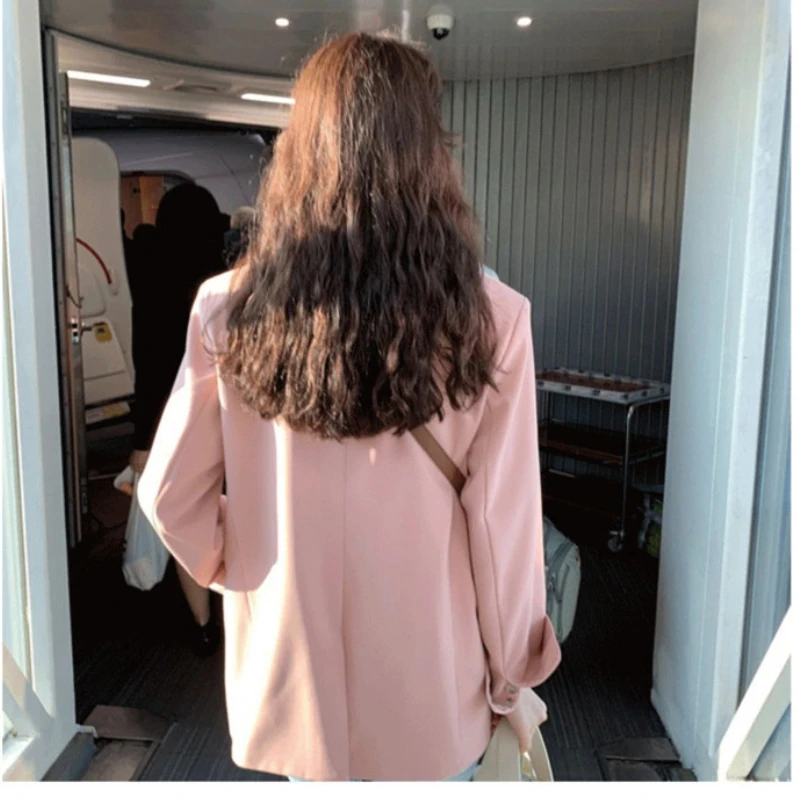 Chaqueta de traje pequeña Rosa informal coreana para mujer, traje suelto pequeño, conjunto de chaqueta y falda, primavera y otoño, 2023
