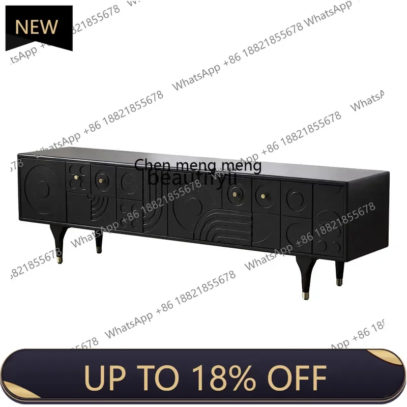 

P178 Nordic Solid Wood TV Cabinet Simple Modern Retro Style Carved Storage Cabinet Living Room Log Locker Living Room Furniture