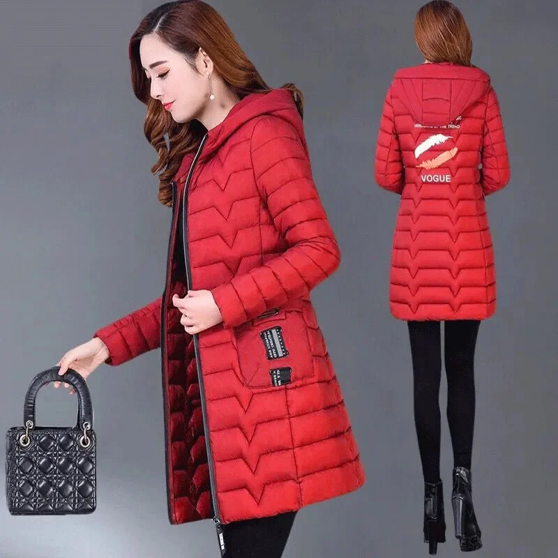 2025 Winter New Light Cotton-Padded Jacket Female Long Korean Down Coat Women Parkas Large Size Middle-Aged Mother Outwear Tops