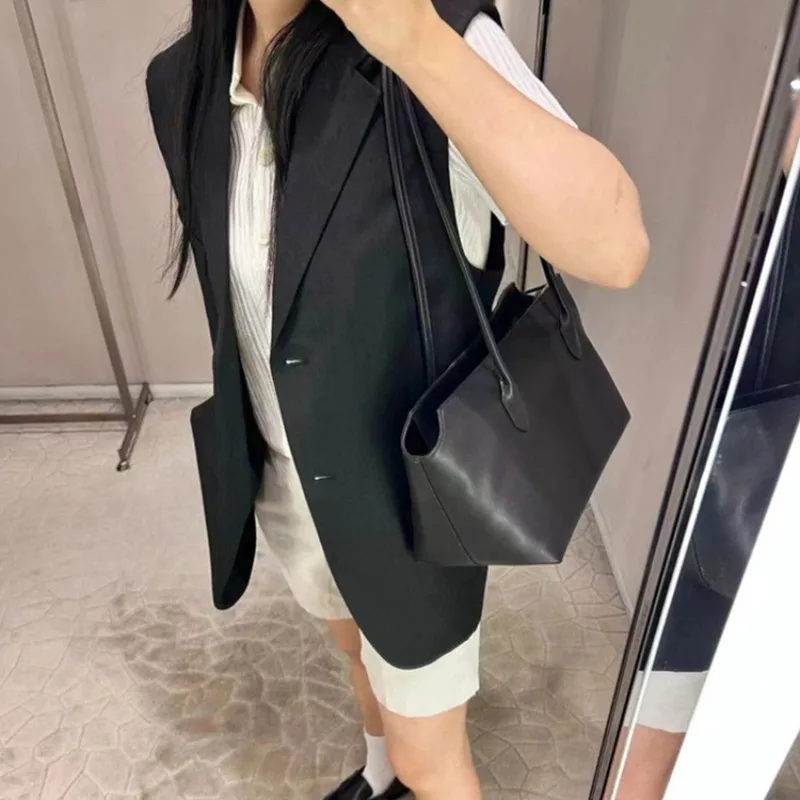 

Fashionable Genuine Leather Simple Long Shoulder Strap Armpit Bag Large Capacity Tote Bag for Women