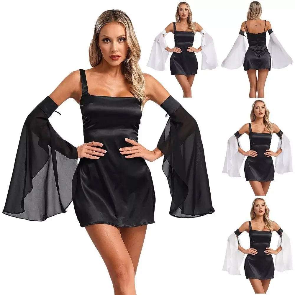 1Pair Detachable Women Long Tulle Bell Sleeves Breathable Thin Sunscreen Sleeves Chiffon Cuff Adjustable Tie Strings