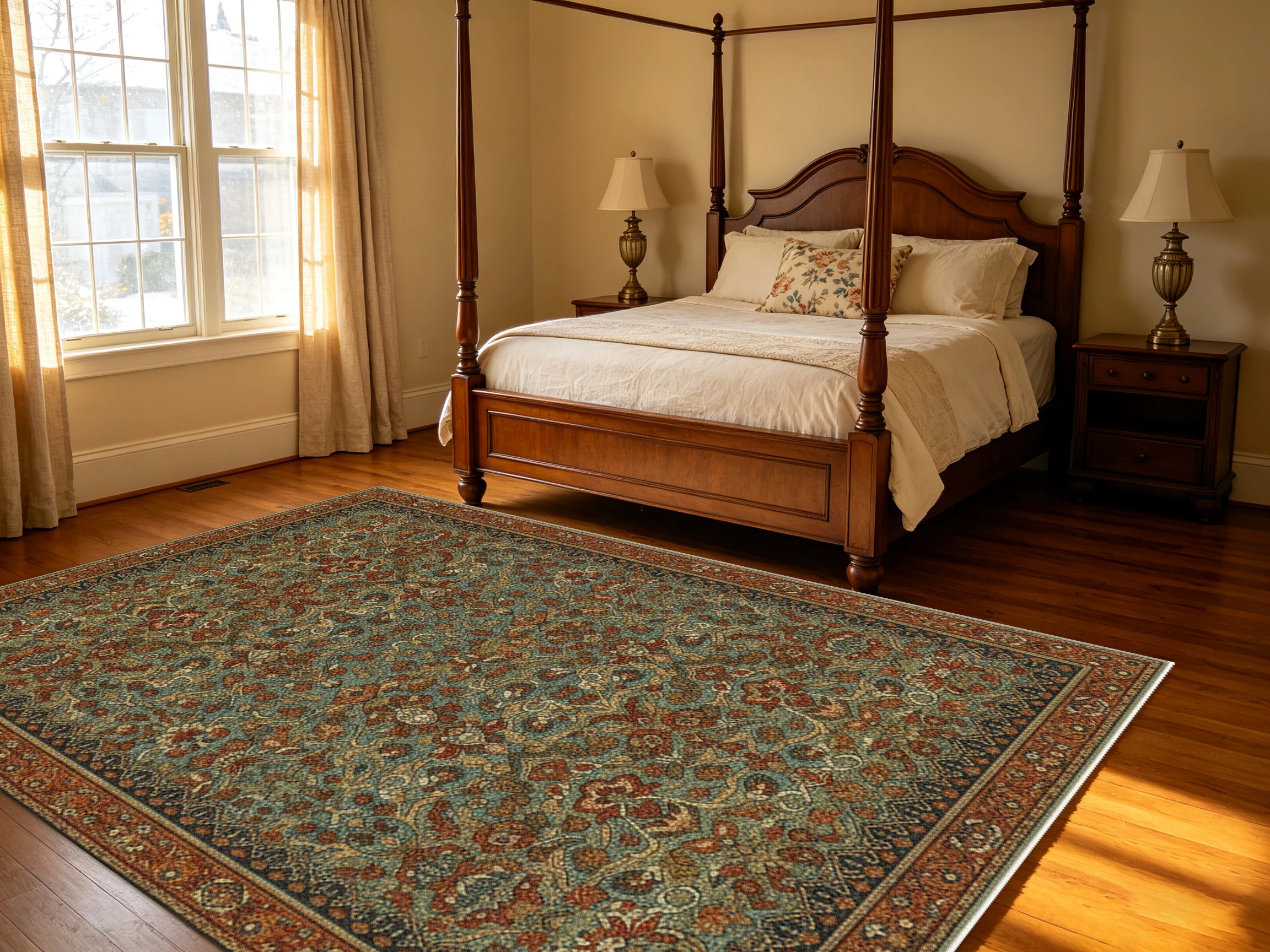 Classic Oriental Floral Carpet Flooring, Vintage Traditional Medallion Area Rug for Living Space Home Decor