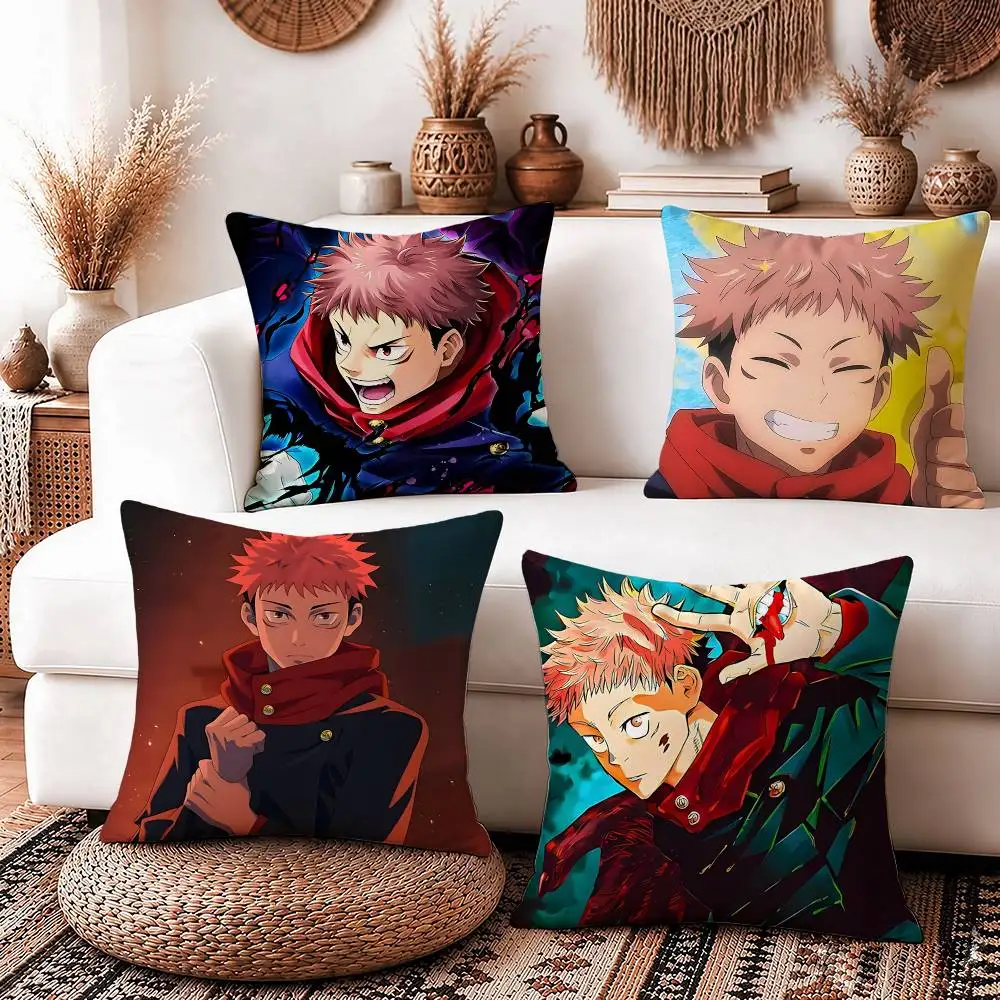 Finger Eater Boy Y-Yuji Itadori JJK Square Sofa Pillow Cover Solid Color Living Room Home Decor Cushion Case