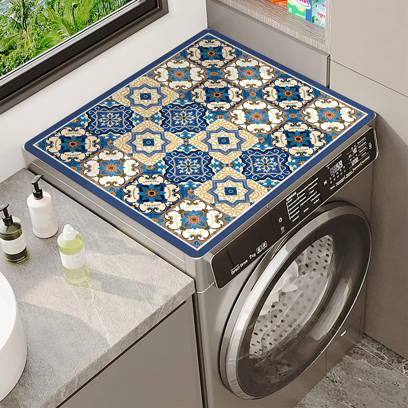 vikama China Flowers Washer Dryer Dust Cover Creative Washing Machine Dust Cover Pad Fast Drying Absorbent Protector Mat Laundry
