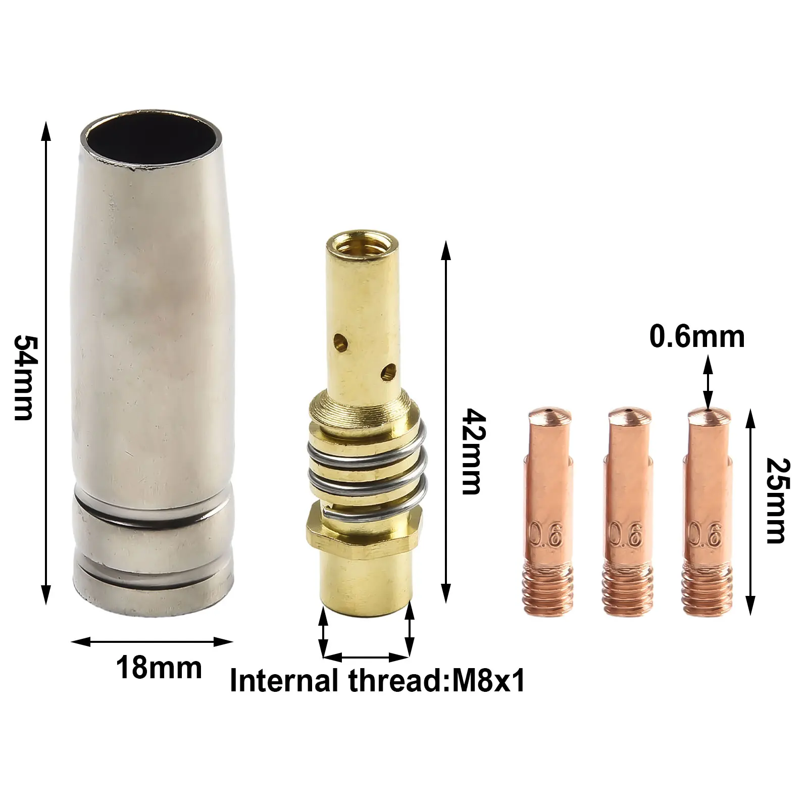 

Mig Contact Tip Welder Nozzle Kit 15AK Conductive Tip Nozzles Contact Tips MIG Welding Torch Welding Tip 0.8/1.0/1.2mm