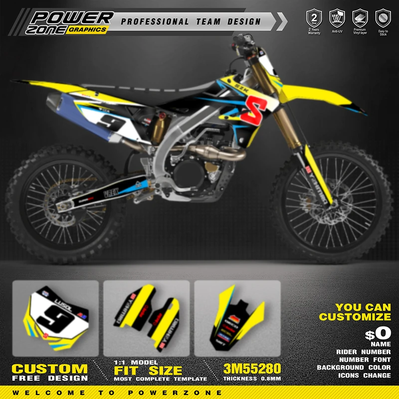 

POWERZONE Custom For 3M Off road Motorcycle Stickers For SUZUKI RMZ 250 450 2018-2022 RMZ Customized Graphic Protection Kit 07