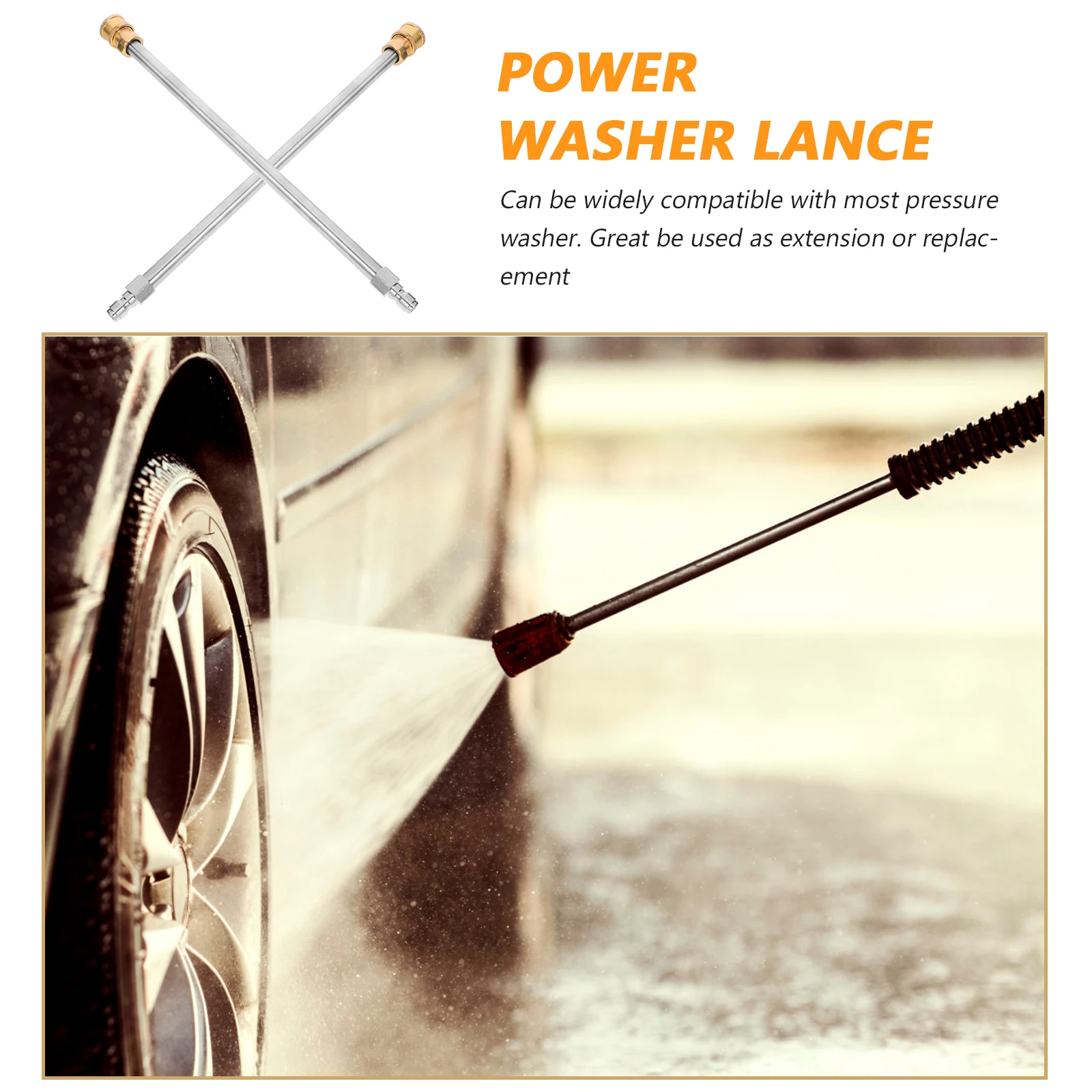 2pcs Stainless Steel High Pressure Rod M22 1/4 Inch Pressure Extension Wand Car Floor Fence Cleaning Tool Washer Extension Rod