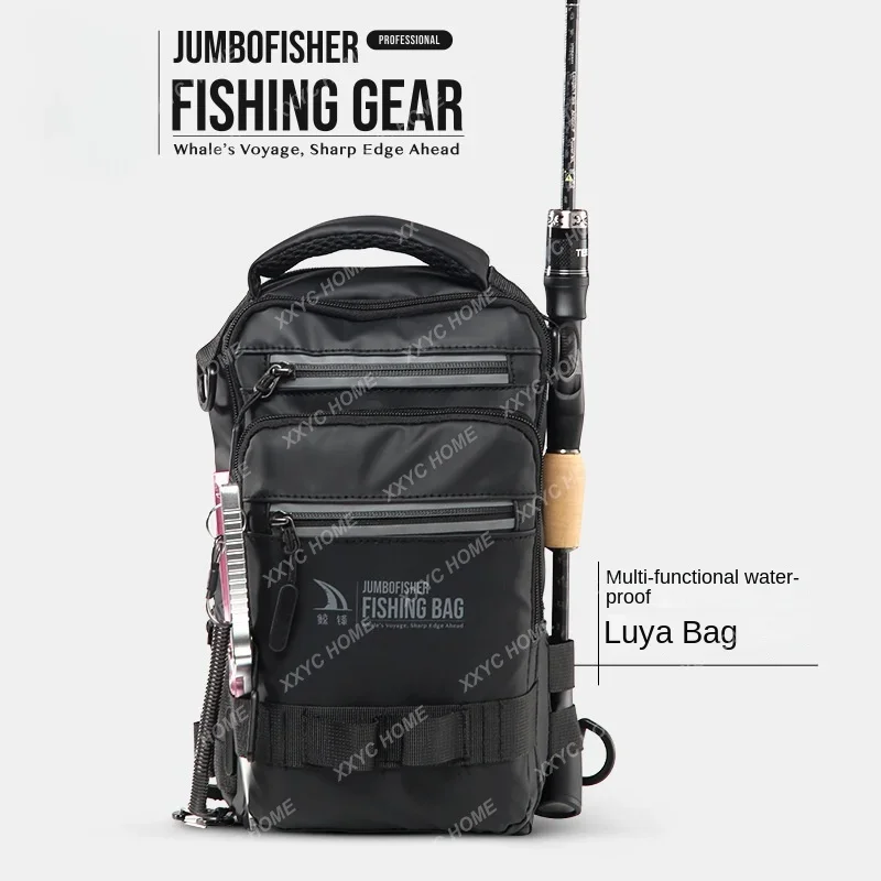 Multifunctional waterproof Luya backpack, single shoulder crossbody Luya bag can be inserted into the rod