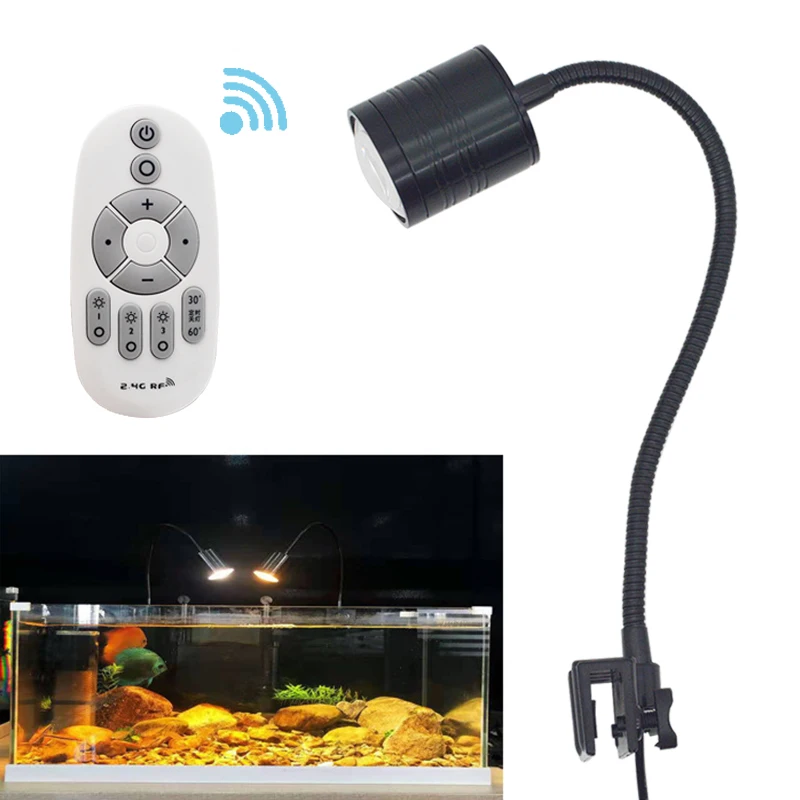 

Aquarium LED Light Fish Tank Decoration Spotlight Plants Grow Remote Control Dimmable Lamp Turtle Reptiles 110v 220v 3w 5w 7w