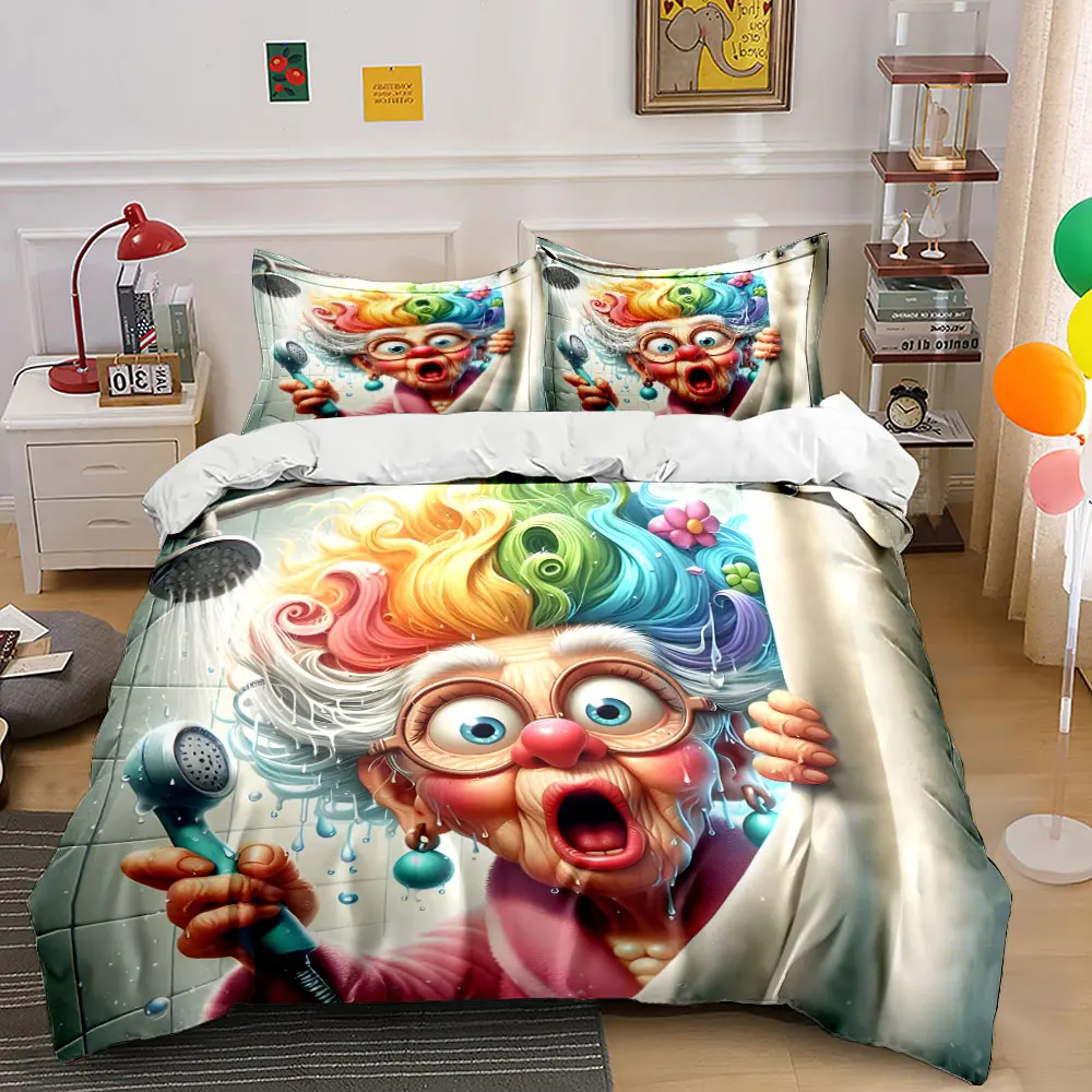 Colorful hair bathroom scene Print Bedding Set 1 Duvet Cover 2 Pillowcases for Adult and Children Luxury Gift Full Size
