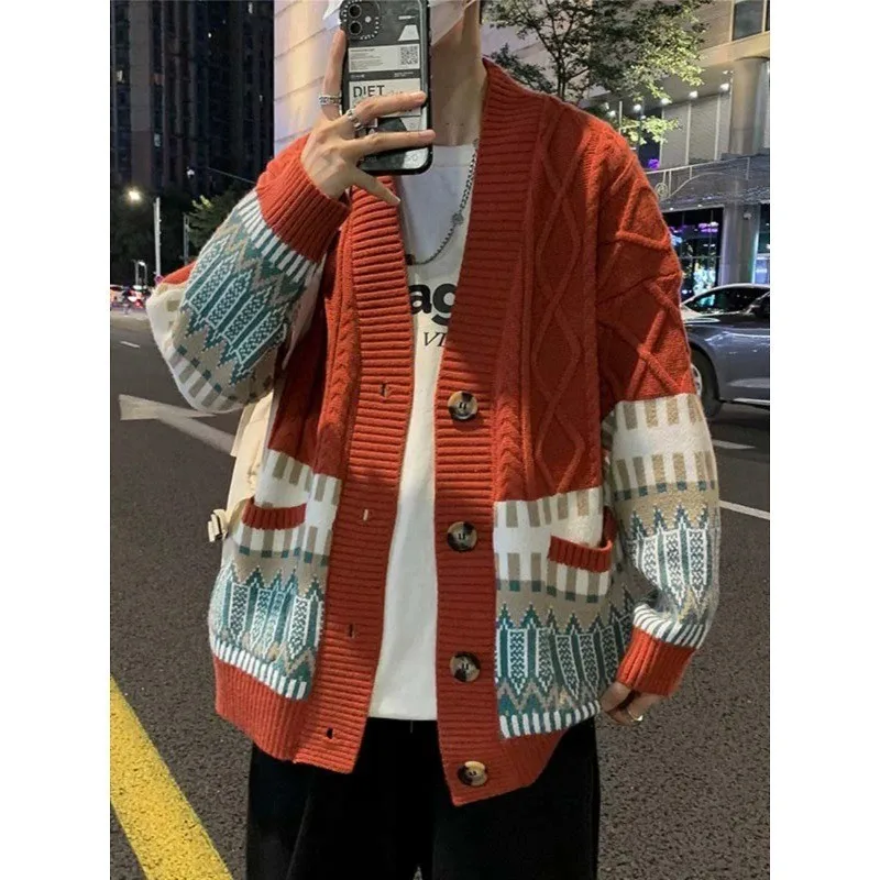 American Sle Men's Casual Sweater Retro High Street Trend Japanese Leisure High-End Feeling Open Cardigan Outerwear