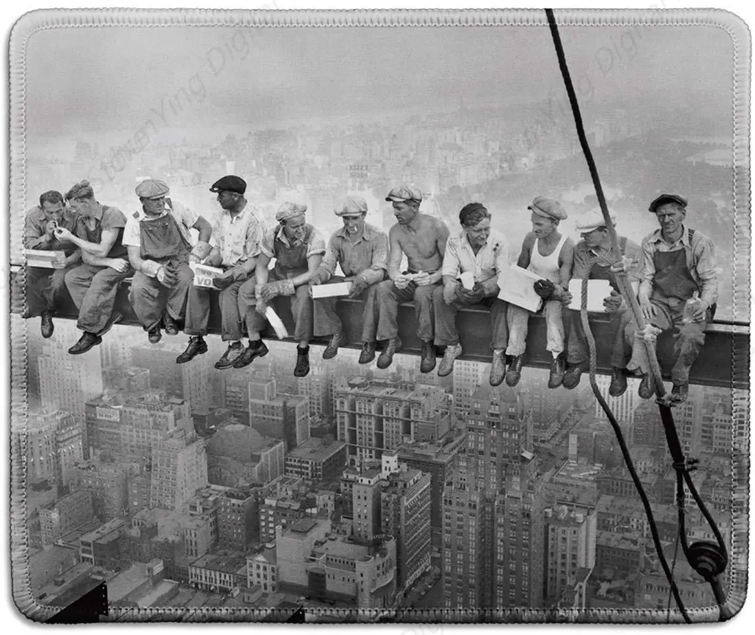 Rubber Mouse Pad For Classic Photos Of Construction Workers' Lunch In Skyscrapers Vintage Photography Laptop Office In New York