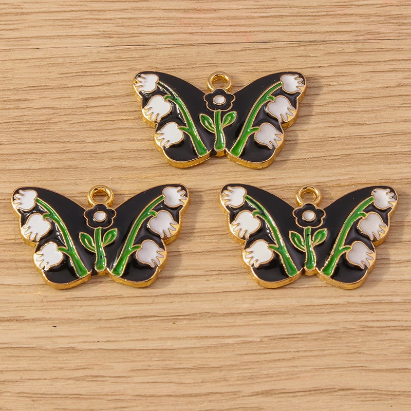 Tusember 10 Stück, 4 Farben, Emaille-Lilien-Schmetterlings-Anhänger für DIY, niedliche Ohrringe, Halsketten, Armbänder, modische Schmuckaccessoires – Detail 7
