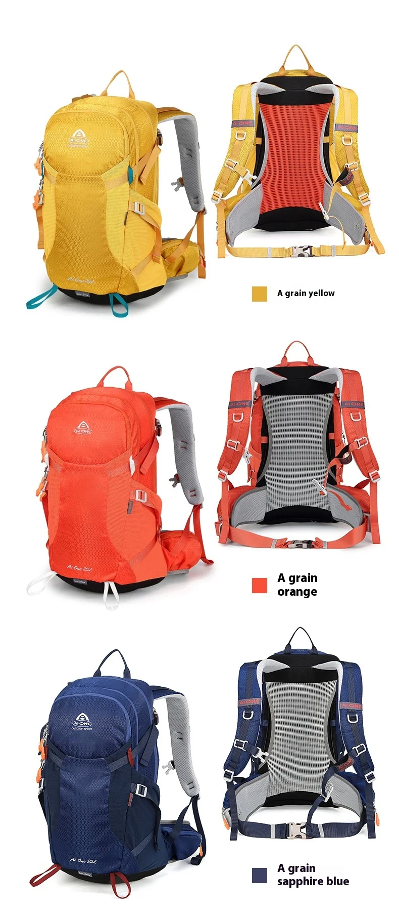 Classic Design Outdoor Backpack 25L Water Resistant Nylon External Frame Backpacking Camping Travelling Hiking Backpack