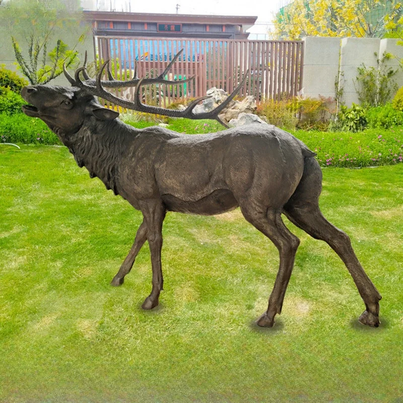 

Bronze deer sculpture Birthday star fairy deer with Ganoderma lucidum in the mouth